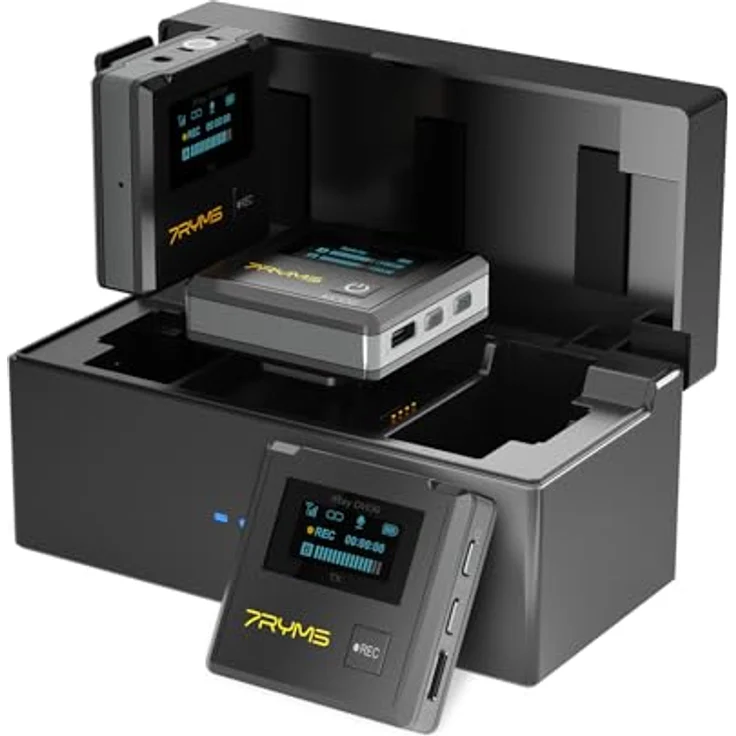 7RYMS DW30 Kabelloses Lavalier-Mikrofon – 16 GB interne Aufnahme, Lav-Mikrofoneingang, USB-C-Ausgang, 2,4 GHz kabelloses Mikrofon für Kamera, Telefon, PC – ideal für Vlogging, Live-Streaming und – Bild 1