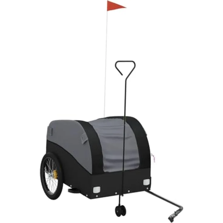 vidaXL Fahrradkinderanhänger Fahrradanhänger Schwarz 45 kg Eisen, Robuster Lastenanhänger mit Deichsel und Sicherheitsflagge – Bild 1