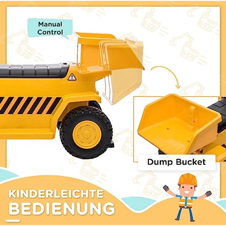 HOMCOM Elektro Kindertraktor, Spielfahrzeug mit kippbarer Ladefläche, Hupe, Aufsitztraktor, max. 3 km/h, für Kinder 1,5 bis 3 Jahre, Gelb – Bild 4