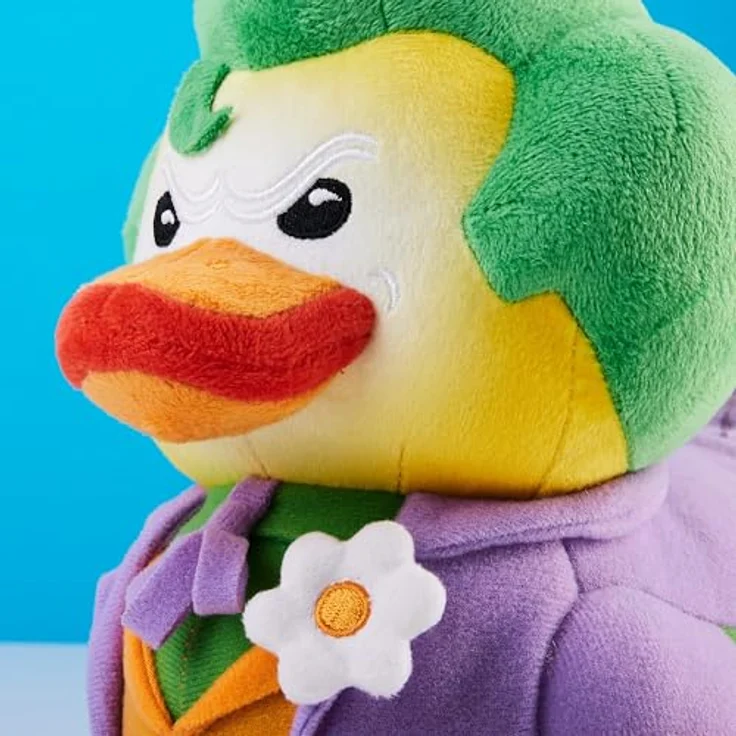 TUBBZ Joker-Cosplay-Plüschente, weiches Gummitiere-Sammelspielzeug, ca. 23 cm, maschinenwaschbar, grau-weiß-rot – Bild 5