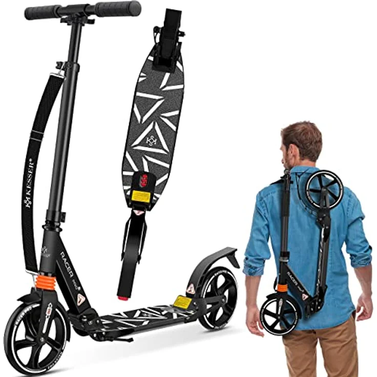 KESSER® Cityroller Scooter 205mm Räder PU Big Wheel - Pro-S Tretroller mit Doppel Federung, City-Roller Scooter klappbar und Höhenverstellbar, Roller Kickscooter für Erwachsene und Kinder Schwarz – Bild 2