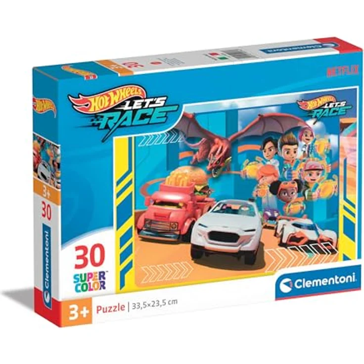 Clementoni Hotwheels 30 Teile Kinder Puzzle, Auto Puzzle 33,5 x 23,5 cm, fördert Geschicklichkeit für Kinder ab 3 Jahren, umweltfreundlich produziert – Bild 1