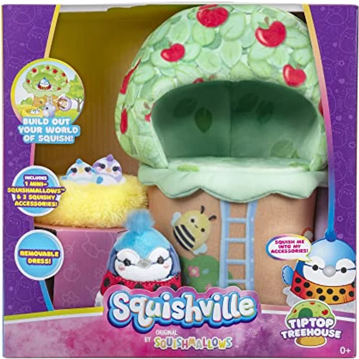 Squishville SQM0209 Deluxe TipTop Enthält 5,1 cm Babs The Blue Jay Plüsch, Marienkäferkleid, Vogelnest und Baumhaus Spielszene – Spielzeug für Kinder, Mehrfarbig – Bild 2