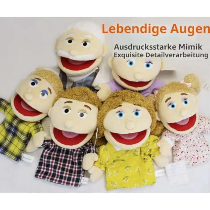 LOMTRATS Familien-Handpuppen, 30 cm Plüsch-Puppen für Geschichtenerzählen und Unterricht, Opa, Oma, Vater, Mutter, Tochter, Sohn – Bild 3