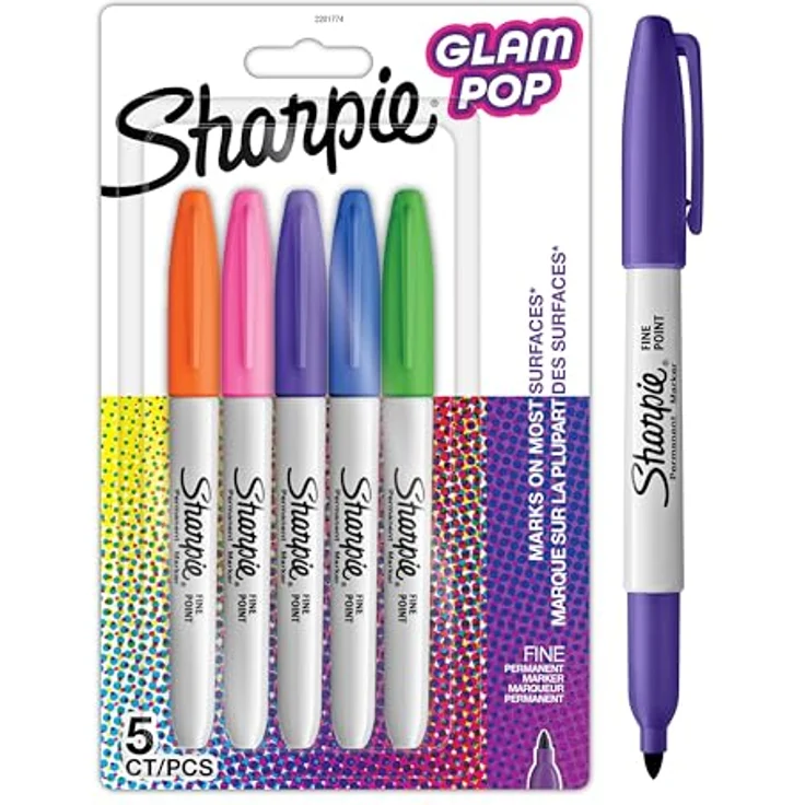 Sharpie Glam Pop-Permanent Marker, feine Spitze für klare Details, 5 wasserfeste Stifte in gemischten Farben – Bild 1