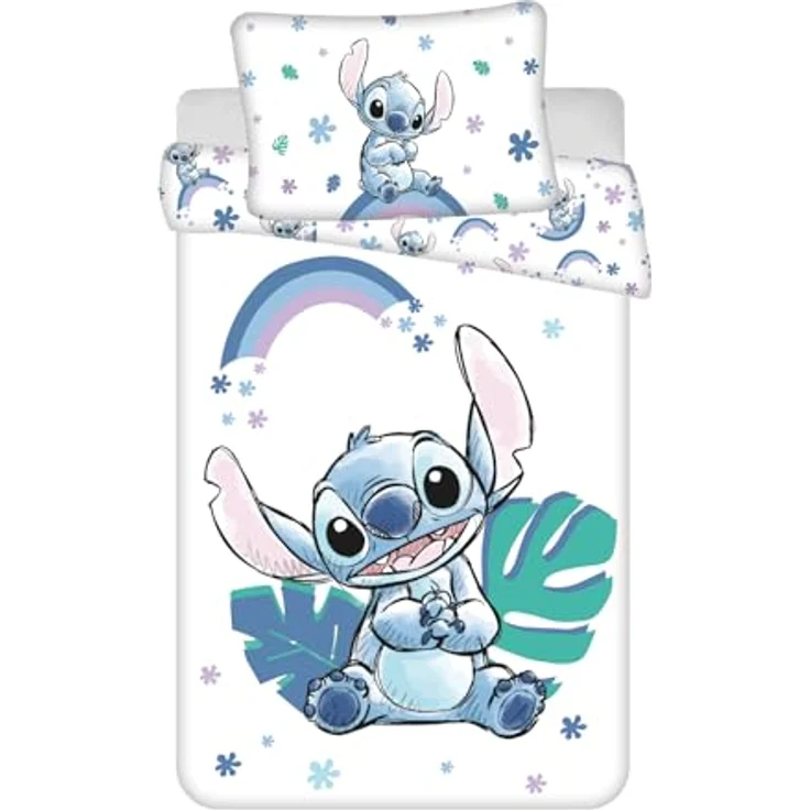 Jerry Fabrics Stitch Wendebettwäsche 100x135 cm & Kopfkissen Set, Regenbogen Design, 100% Baumwolle, Kinderbett, atmungsaktiv und pflegeleicht – Bild 1