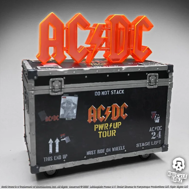 Knucklebonz AC/DC Rock Ikonz On Tour Statue PWR UP Tour Road Case, limitiertes Sammlerstück, handverarbeitet, mit Echtheitszertifikat, nur 3.000 Stück verfügbar