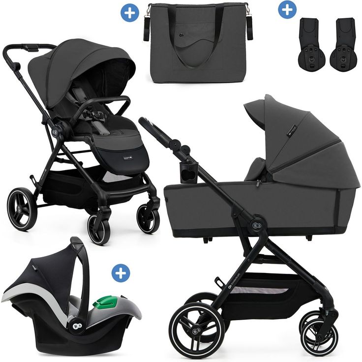 Kinderkraft YOXI 3in1 Kombi-Kinderwagen-Set, bis 22 kg, Babywanne, Sportsitz, Babyschale MINK PRO i-Size, Moonlight Grey, inkl. Wickeltasche, Getränkehalter, Adapter & Zubehör, Gratis Mobilitätsgarantie