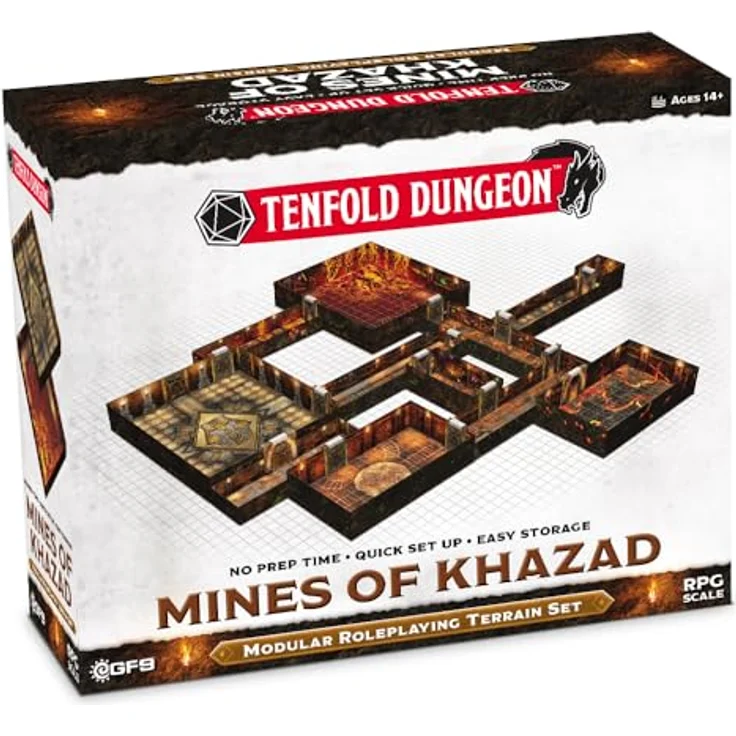 Gale Force Nine Tenfold Dungeon - Mines of Khazad, 3D-Karton-Gaming-Gelände mit 12 Räumen, 20 Türen, 4 kleinen Türen und 1 Lavastrube, schwereloses und transportables Design, ab 15 Jahren – Bild 1