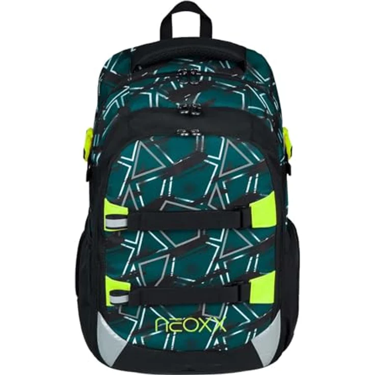 neoxx ACTIVE Pro Flash yourself Schulrucksack, aus recycelten PET-Flaschen, 3 Fächer + Geheimfach, höhenverstellbare gepolsterte Träger, Volumen ca. 26 Liter – Bild 1