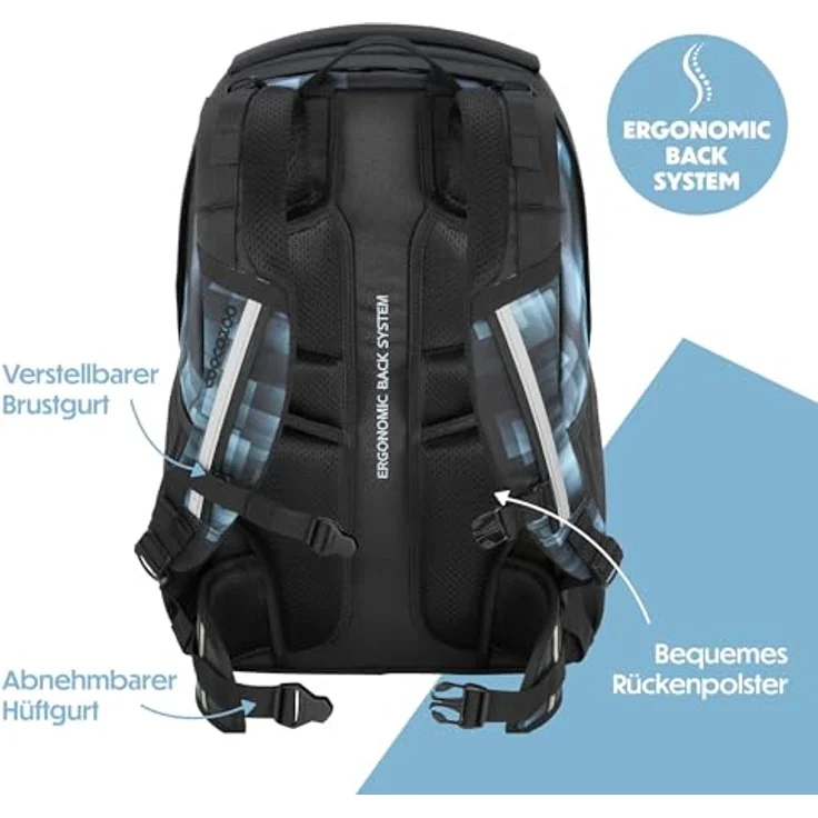 Coocazoo Schulrucksack Every „Shadow Shift“, ergonomischer und anpassbarer Tornister, schwarz-grau, höhenverstellbar mit Brustgurt und Hüftgurt, 30 Liter Volumen, ab der 3. Klasse – Bild 4