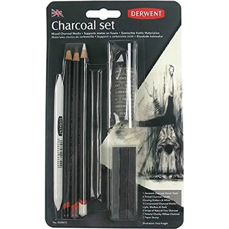 Derwent Holzkohle-Set für Kunst und Kunsthandwerk, 12-teilig