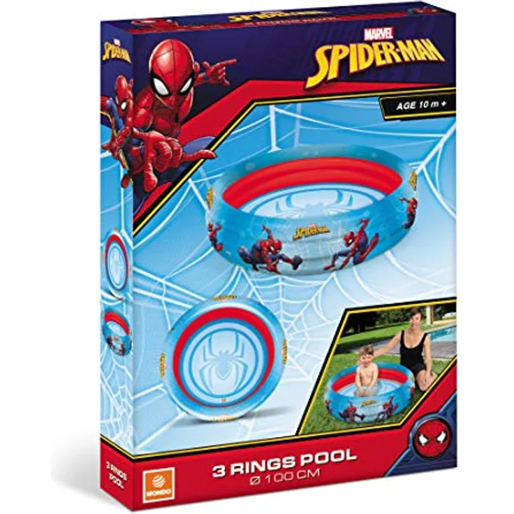 Mondo Toys-Spiderman 3 Rings Pool-Pool für Kinder, 3 Ringe, Durchmesser 100 cm, Fassungsvermögen 84 l. -16902, Mehrfarbig