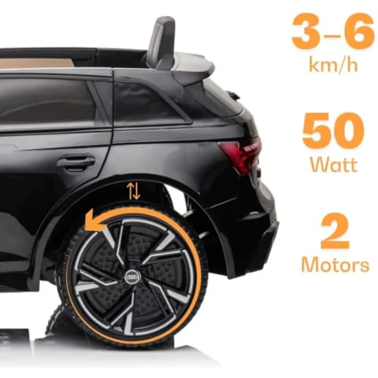 Vrooomy Audi RS6 Kinder Elektro Auto, 12V Akku mit Fernbedienung, Scheinwerfer, Bluetooth MP3-Player, Schwarz, geeignet für 1 bis 5 Jahre – Bild 3