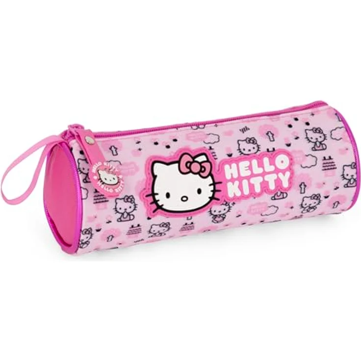 Clondo Schlampermäppchen Hello Kitty, rundes Stifteetui aus 600D Polyester, 21x8 cm, bunt für Mädchen (6-12 Jahre) – Bild 1