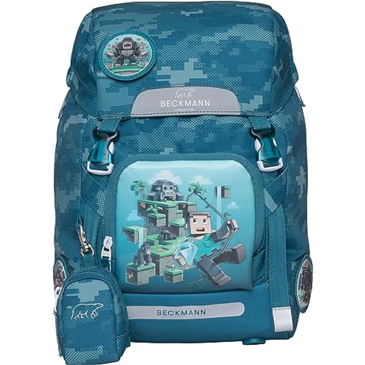 Beckmann Schulranzen Classic (6tlg., blau) mit Sportrucksack, Federmäppchen, Schlamperrolle, inkl. Buttons und wasserdichtem Innenfach – Bild 2