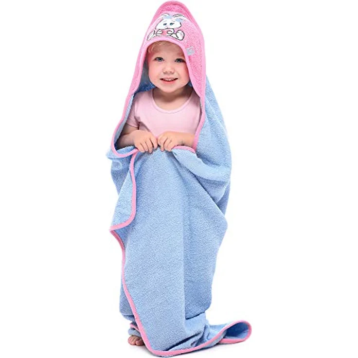 Be Mammy Kapuzenhandtuch Babyhandtuch aus Baumwolle Oeko-Tex Standard 100 100cm x 100cm BE20-240-BBL (Hellblau - Hase) – Bild 5
