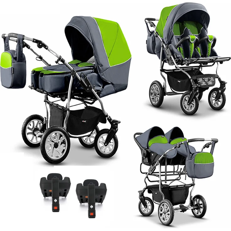 BabyMerc Zwillings-Kombikinderwagen City Twin 5 in 1 inkl. Sportsitze, Autositze und Isos in 19 Farben, Multitalent für Geschwister in allen Lebenslagen – Bild 1