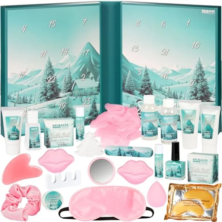 BRUBAKER Cosmetics XXL Beauty Adventskalender 2025, großer Weihnachtskalender in Buch-Form mit 24 Spa- und Pflegeprodukten, Blau – Bild 1