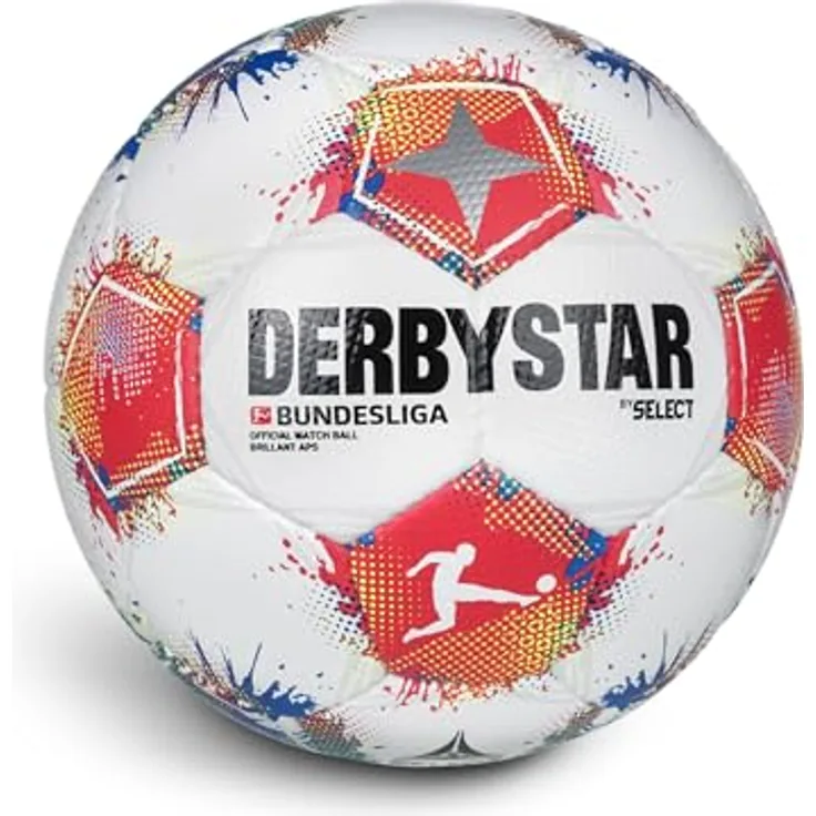 Derbystar Bundesliga Brillant APS v25, Handgenähter Wettspielball mit FIFA QUALITY PRO, 32 Panel Konstruktion, Null-Flügel-Blase aus Naturlatex