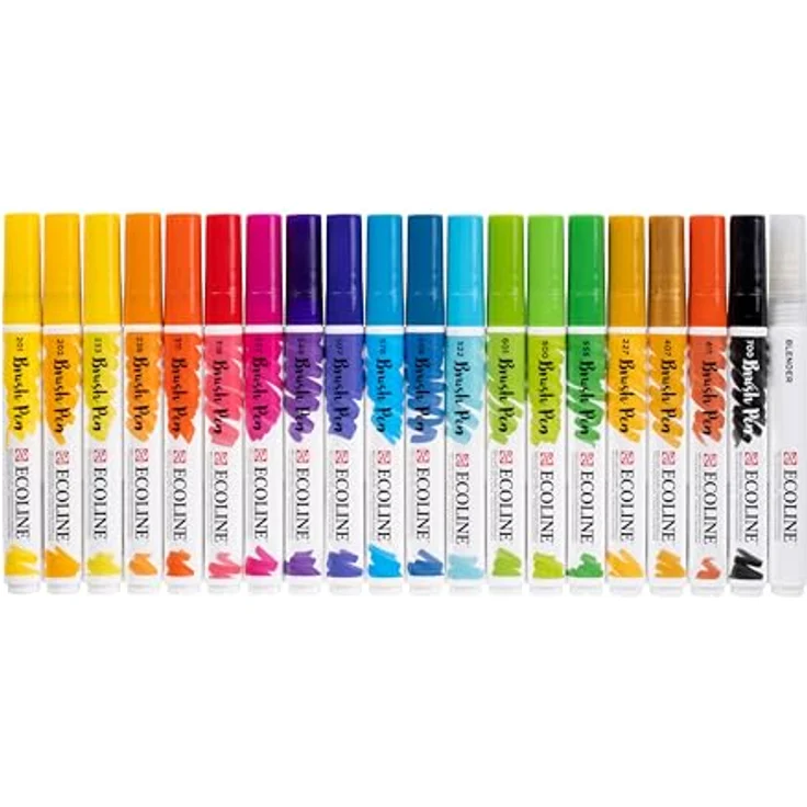 Ecoline Brush Pen-Set, 20 flüssige Aquarellstifte in Grundfarben | Mischbare Pinselstifte für Handlettering und Zeichnen – Bild 5