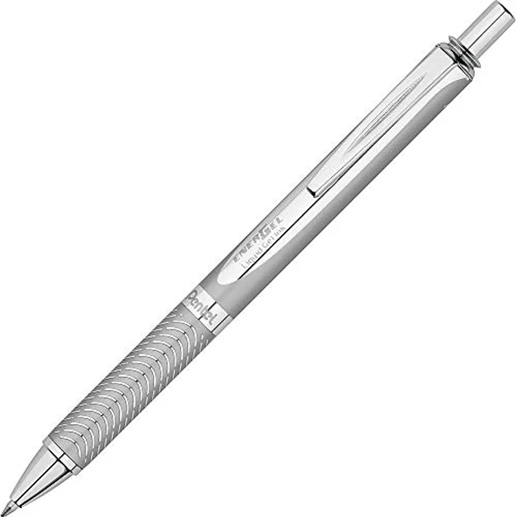 Pentel BL407-A EnerGel Liquid Gel-Tintenroller Sterling mit Druckmechanik, silberfarbenes Metallgehäuse, 0,7 mm Kugeldurchmesser = 0,35 mm Strichstärke, Schreibfarbe schwarz 1 Stück (1er Pack)