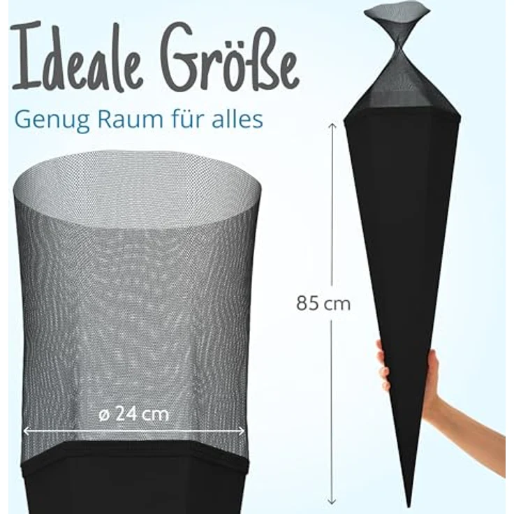 itenga Bastelschultüte Schultütenrohling Zuckertüte Schultüte eckig 85 cm mit Tüllverschluss (schwarz) – Bild 7