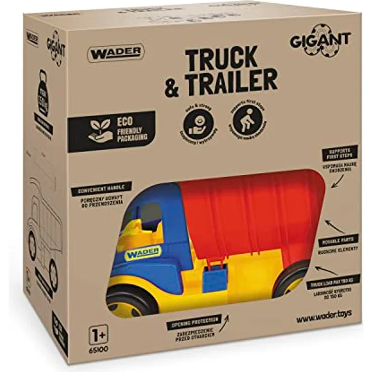 Wader 65100 - Gigant Truck, großer Kipper mit Anhänger, LKW bis 150 kg belastbar, Gesamtlänge ca. 107 cm, ab 12 Monaten, ideal als Geschenk für kreatives Spielen – Bild 4