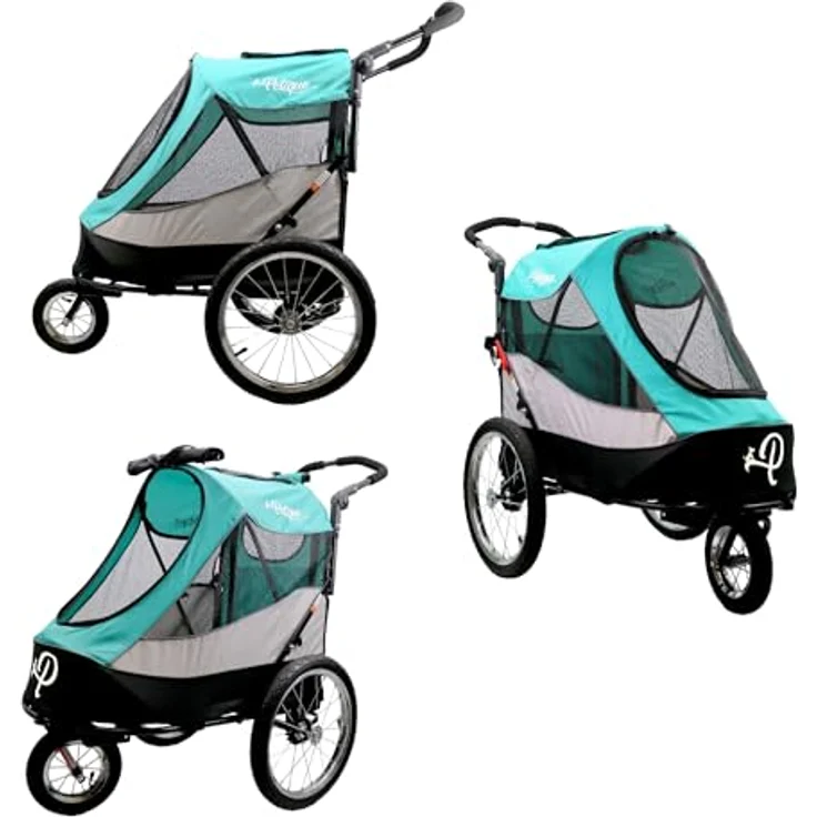 Petique Trailblazer, All-Terrain Hundebuggy für Hunde bis 35 kg, aquablau, mit stoßdämpfenden Rädern und gut belüftetem Mesh – Bild 8