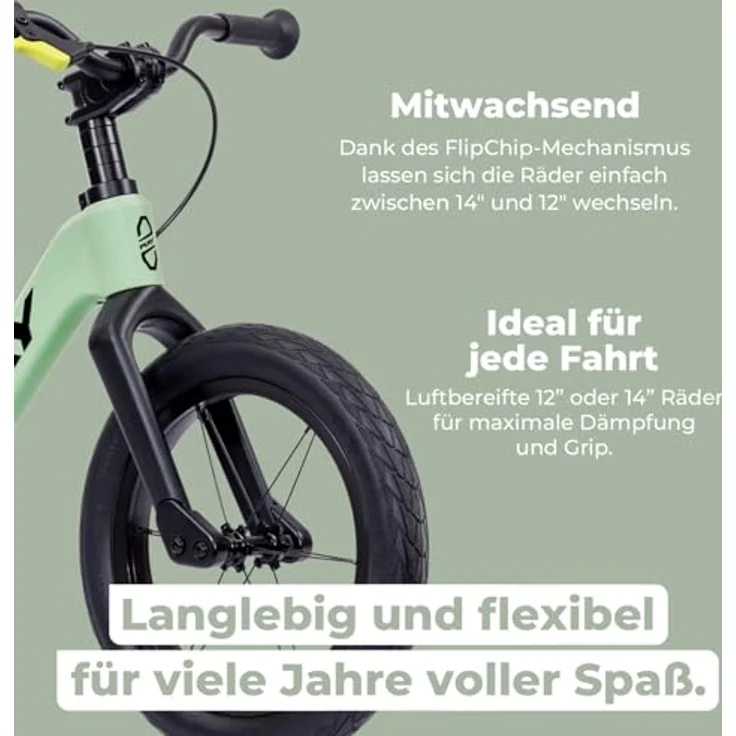 PUKY Next Set 12” & 14" Green/Black, Mitwachsendes Laufrad für 2-6 Jahre, Kinderlaufrad mit Bremse, Höhenverstellbar, FlipChip Räder – Bild 5