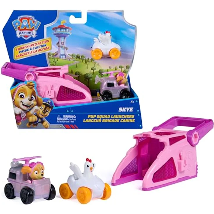 Paw Patrol PAW Pup Squad Launcher Skye & Henrietta, 2er Set mit 6 cm Pup Squad Racers und Schlüsselverschluss-Speicher – Bild 1