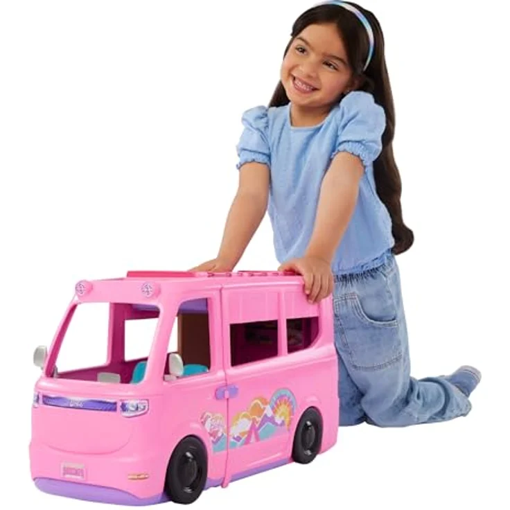 Barbie Super Abenteuer Camper, Spielzeugauto mit 7 Spielbereichen und 60+ Zubehörteilen – Bild 2