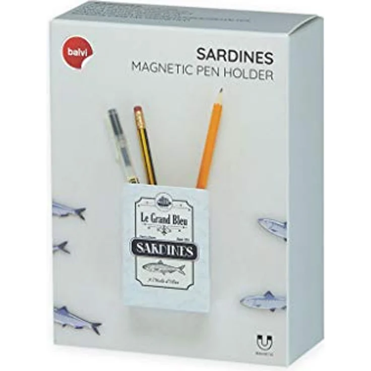 balvi magnetischer Stifthalter Sardines, Weiß, Ölsardinendose-Design mit Magnet-Haftung, inkl. 5 originellen Kühlschrankmagneten – Bild 2