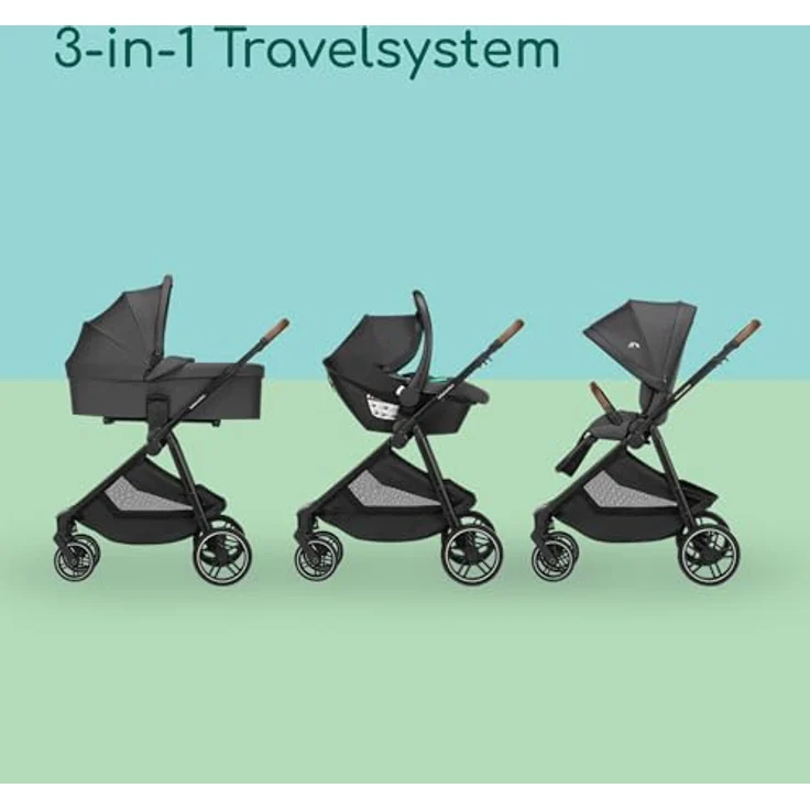 Bebeconfort Luvia Trio, Kombikinderwagen 3 in 1 mit Babyschale und Aufsatz, Smartes Faltsystem, Verstellbarer Schieber, für Kinder 0–4 Jahre, Mineral Graphite – Bild 3