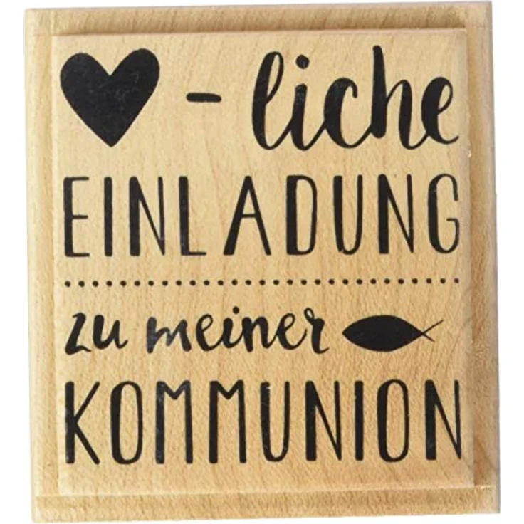 Knorr Prandell 211800170, Holzstempel für Kommunion und Konfirmation, Motivgröße 5,2 x 5,4 cm, Herzliche Einladung Kommunion, matt lackiert – Bild 1
