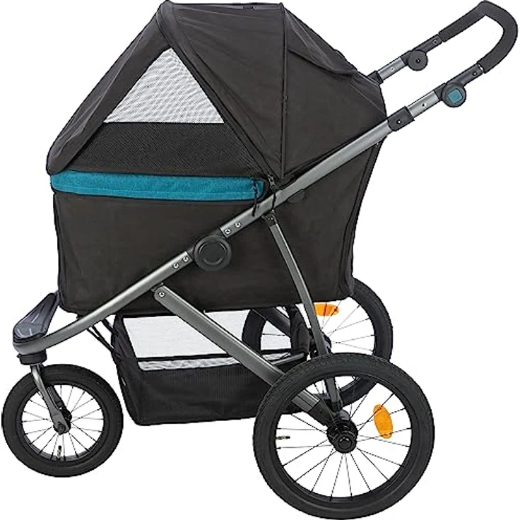 TRIXIE Buggy 60 × 112 × 120 cm, Fahrradanhänger mit luftgefüllten Reifen, schwarz/petrol, für Hunde und Katzen – Bild 3