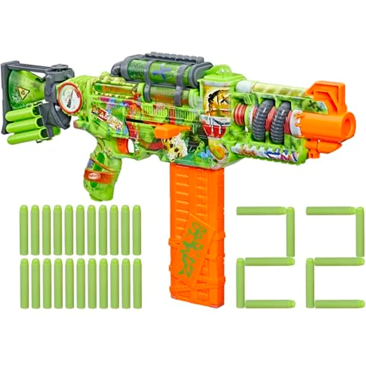 Nerf Zombie Blaster Corrupter, Dart-Repetierer mit 18-Dart-Magazin und buntem Graffiti-Design – Bild 1