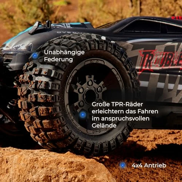 OVERMAX X-Stable RC Monster Truck 4x4 1:10, Metallantrieb, LED-Beleuchtung, 2 Akkus, Öldruckstoßdämpfer, 35 km/h – Bild 7