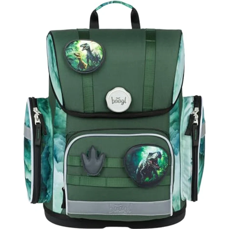 Baagl Schulranzen Set 3-teilig, ergonomischer Tornister für Jungen und Mädchen 1. Klasse mit Dino-Design, inkl. Turnbeutel und Federmäppchen, leicht und stabil – Bild 2