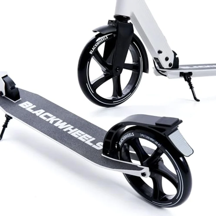 BLACKWHEELS ORIO City Scooter Bigwheel 200mm Klappbar Weiß, Tretroller Kickscooter bis 100kg, Doppelte Bremse, Tragegurt – Bild 5