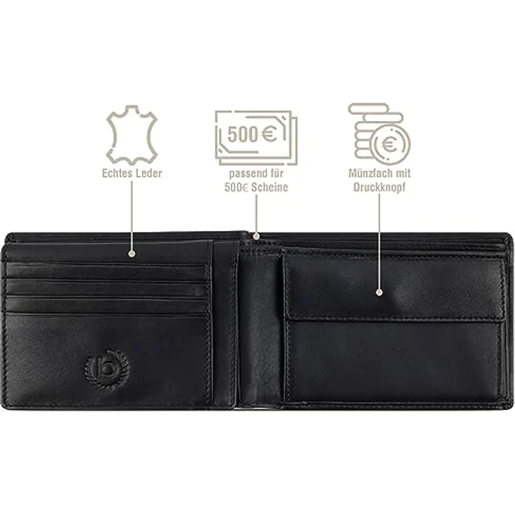 Bugatti Primo Geldbeutel Männer Leder - Geldbörse Herren Schwarz - Portmonaise Portemonnaie Portmonee Brieftasche Wallet Ledergeldbeutel – Bild 4
