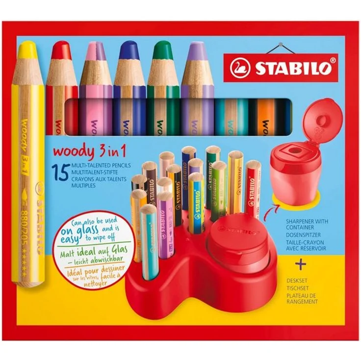 STABILO Buntstift STABILO woody 3 in 1 Buntstift Tischset - 15 Stifte in verschiedenen Farben – Bild 1