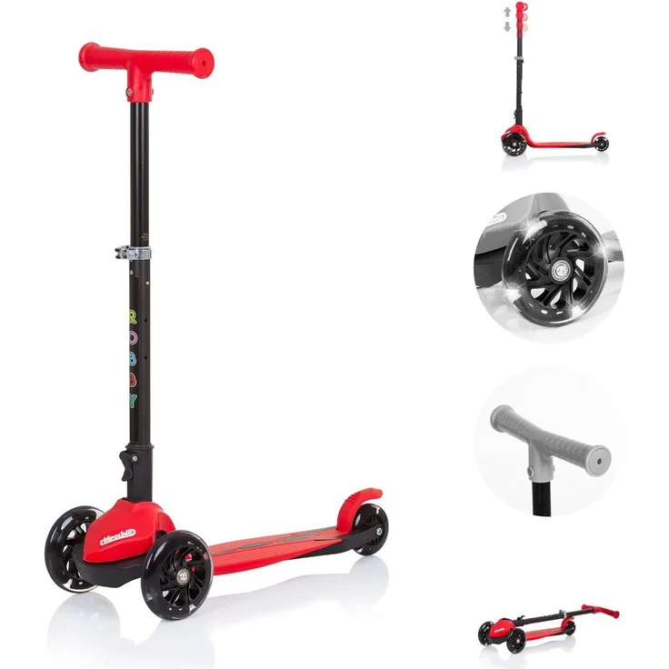 Chipolino Kinderroller Robby 3 LED-Räder Lenker höhenverstellbar klappbar Bremse rot, Scooter für Kinder ab 3 Jahren