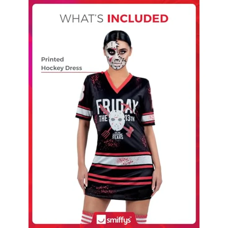 Smiffys Freitag der 13. Jason Hockey Kleid für Frauen (M) - Offiziell lizenziertes Kostüm, gruseliges Design für Halloween – Bild 4