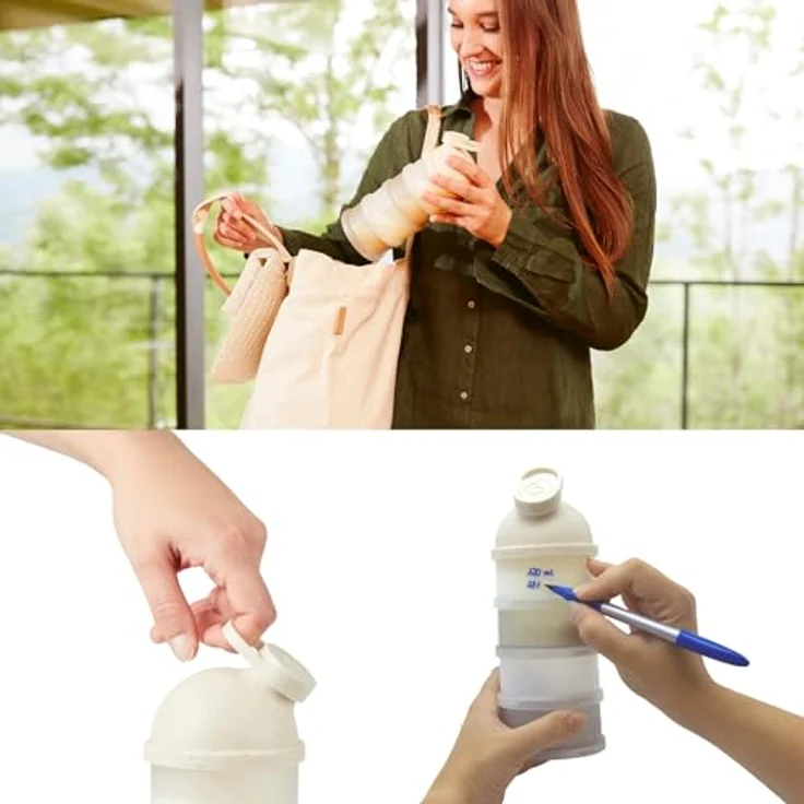 Babymoov Babynahrungsbehälter, Milchpulver-Portionierer mit 4 luftdichten Fächern, ergonomischem Ausguss, transparent und spülmaschinenfest – Bild 5