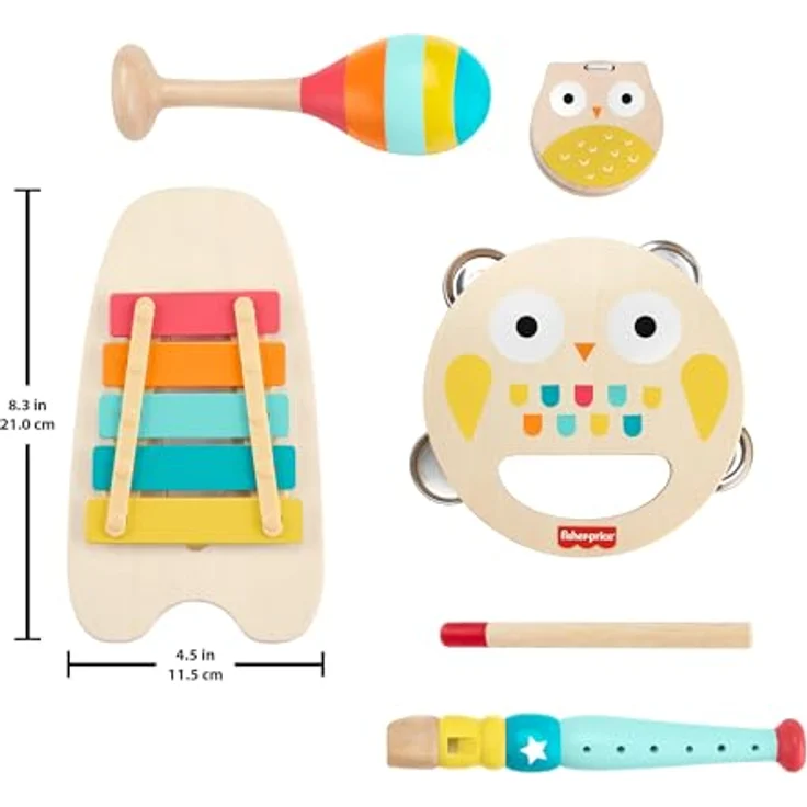 Fisher-Price Musik-Geschenkset für Kleinkinder mit Tierspielzeug-Instrumenten, 6 Holzteile, Montessori-inspiriert, ab 2 Jahren, HXT90 – Bild 3