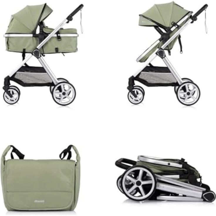 Chipolino Kombikinderwagen 2 in 1 Vista, mit Wickeltasche, Fußabdeckung und verstellbarem Sonnendach, grün – Bild 4