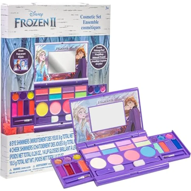 Townley Girl Disney Frozen All-in-One Kids Kosmetik Kompakt Set, 14 Farben Lippen-, Wangen- und Augen-Make-up für Kinder ab 3 Jahren, waschbar