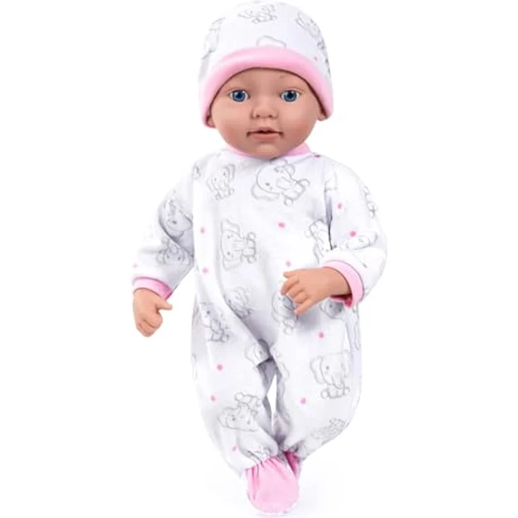 Bayer Reborn Babypuppe 38 cm, Elefantenmuster mit Strampler, Decke, Schnuller und Flasche (4-tlg) – Bild 2