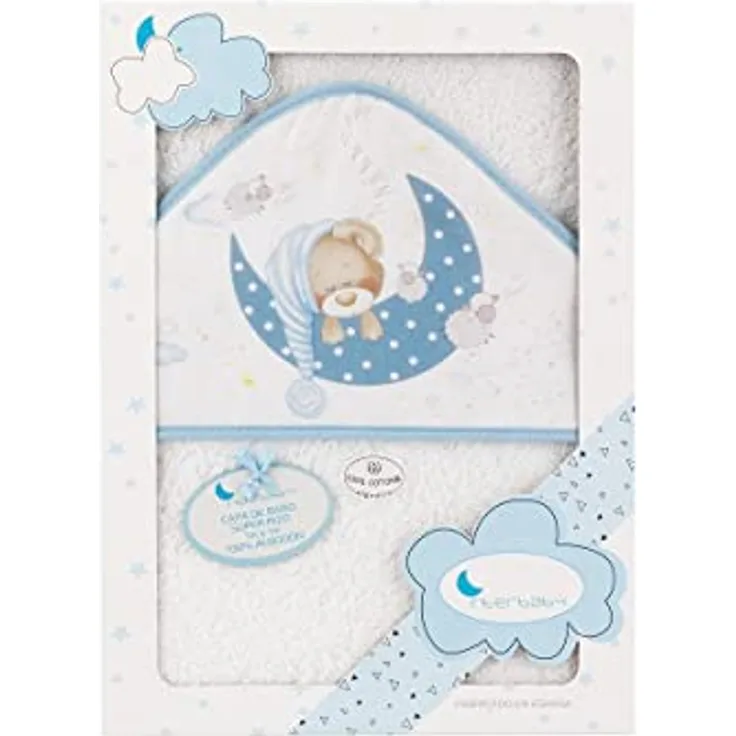 Interbaby 01225-11 Baby Kapuzenbadetuch BEAR SLEEPING weiss e blau, Blau
